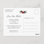 Burgundy Navy Blue Floral Wedding Save the Date Postkarte (Rückseite)