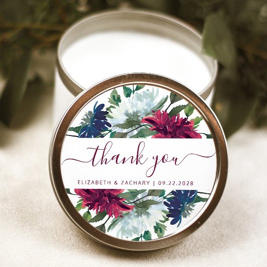 Burgundy Navy Blue Floral Wedding Vielen Dank Runder Aufkleber