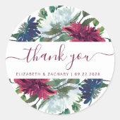 Burgundy Navy Blue Floral Wedding Vielen Dank Runder Aufkleber (Vorderseite)