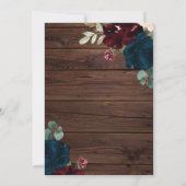 Burgundy & Navy Blue Flowers Holz Brautparty Einladung (Rückseite)