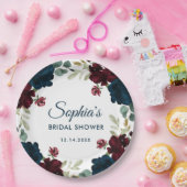 Burgundy & Navy Blue Flowers Rustic Bridal Shower Pappteller (Party)