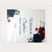 Burgundy & Navy Blue Flowers Rustic Bridal Shower Wandteppich (Vorderseite (Horizontal))