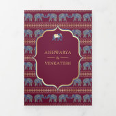 Burgundy Navy Blue Gold Elephant Indian Wedding Dreifach Gefaltete Einladung (Cover)