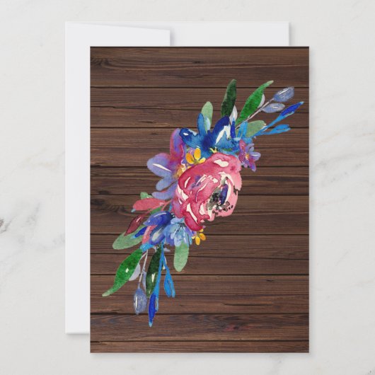 Burgundy Navy Blue Gold Floral Dark Wood Wedding Einladung (Rückseite)