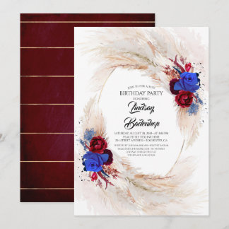 Burgundy Navy Blue Pampas Grass Geburtstagsparty Einladung