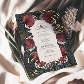 Burgundy Navy Blue Pimpernel William Morris Folieneinladung