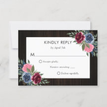 Burgundy Navy Blue Pink Wood Floral Wedding