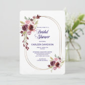 Burgundy Navy Blue Rose Blumenmuster Brautparty Einladung (Stehend Vorderseite)