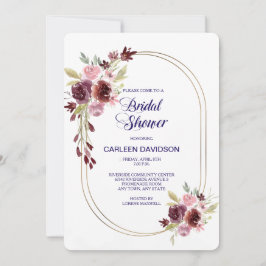 Burgundy Navy Blue Rose Blumenmuster Brautparty Einladung