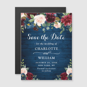 Burgundy Navy Blue Save the Date Magnetkarte