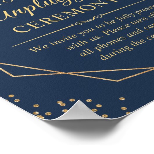Burgundy Navy Blue Unplugged Wedding Zeremony Sign Poster (Ecke)