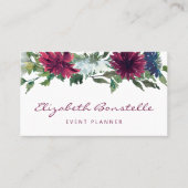 Burgundy Navy Blue Watercolor Floral Visitenkarte (Vorderseite)