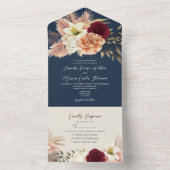 Burgundy Navy Blue Wedding All In One Einladung (Innen Boden)