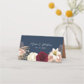 Burgundy Navy Blue Wedding Platzkarte (Rückseite)