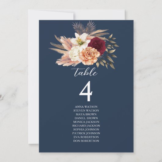 Burgundy Navy Blue Wedding Seating (Rückseite)