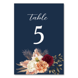 Burgundy Navy Blue Wedding Tischnummer