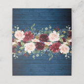 Burgundy Navy Blue Wood Blush Floral Wedding Platzkarte (Außenseite Aufgefaltet)
