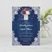 Burgundy Navy Blue Wood Lace Floral Wedding Einladung (Stehend Vorderseite)