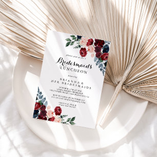 Burgundy Navy Blumenbridmaids Luncheon Dusche Einladung