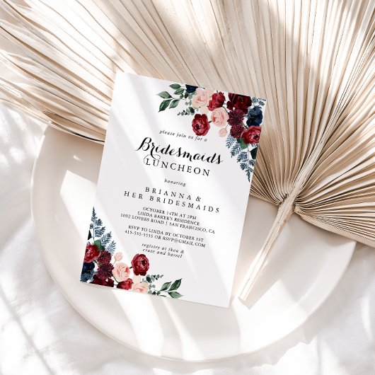 Burgundy Navy Blumenbridmaids Luncheon Dusche Einladung