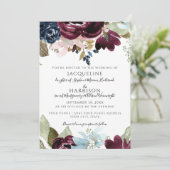 Burgundy Navy Blumengestein Elegant Fall Foliage H Einladung (Stehend Vorderseite)