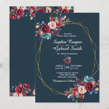 Burgundy Navy Blumengoldrahmen auf grauer Hochzeit