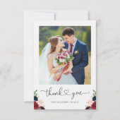 Burgundy Navy Blumenheart-Skript Hochzeitsschreibe Dankeskarte (Vorderseite)