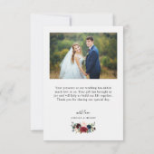 Burgundy Navy Blumenheart-Skript Hochzeitsschreibe Dankeskarte (Rückseite)