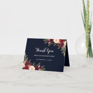 Burgundy Navy Blumenhochzeit Dankeschön Karte