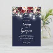 Burgundy Navy Blumenmason Jar Lights Hochzeit Einladung (Stehend Vorderseite)