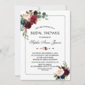 Burgundy Navy Blumenrahmen Brautparty Einladung (Vorderseite)