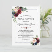 Burgundy Navy Blumenrahmen Brautparty Einladung (Stehend Vorderseite)