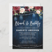 Burgundy Navy Blumenstrass Light Brunch & Bubbly Einladung (Vorderseite)