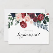 Burgundy Navy Blumenüberdachter Vorschlag Note Car Mitteilungskarte (Vorderseite)