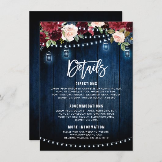 Burgundy Navy Blumenzellenschachteljar Begleitkarte (Vorne/Hinten)