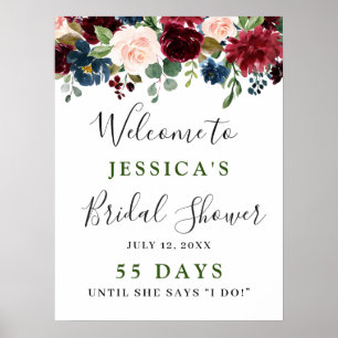 Burgundy Navy Blush Bloral Brautparty Poster