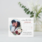 Burgundy Navy Blush Bloral Calendar Save the Date Postkarte (Stehend Vorderseite)