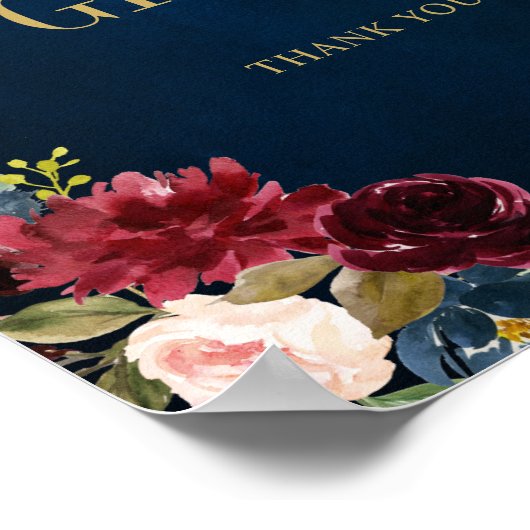 Burgundy Navy Blush Bloral Gold Cards und Geschenk Poster (Ecke)