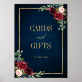 Burgundy Navy Blush Bloral Gold Cards und Geschenk Poster (Vorne)