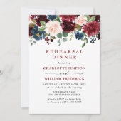 Burgundy Navy Blush Blume PROBE DINNER Einladung (Vorderseite)