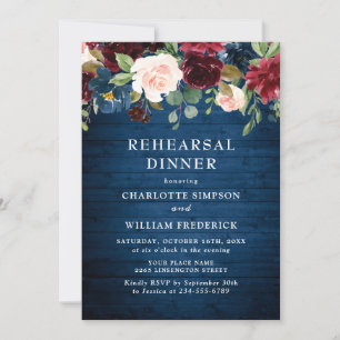 Burgundy Navy Blush Blume PROBE DINNER Einladung