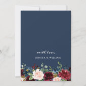 Burgundy Navy Blush Blume PROBE DINNER Einladung (Rückseite)