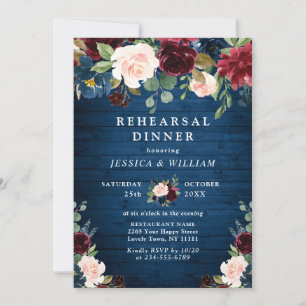 Burgundy Navy Blush Blume PROBE DINNER Einladung