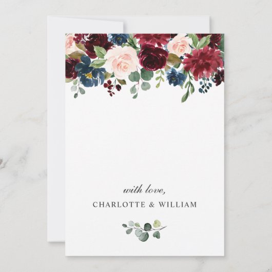 Burgundy Navy Blush Blume PROBE DINNER Einladung (Rückseite)