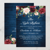 Burgundy Navy Blush Blume PROBE DINNER Einladung (Vorne/Hinten)