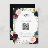 Burgundy Navy Blush Boho Geometric Wedding QR Code RSVP Karte (Vorne/Hinten)