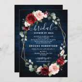 Burgundy Navy Blush Brautparty Einladung (Vorne/Hinten)