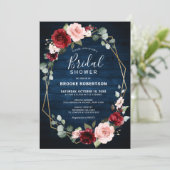 Burgundy Navy Blush Brautparty Einladung (Stehend Vorderseite)