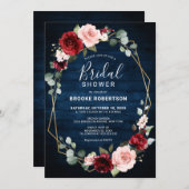 Burgundy Navy Blush Brautparty Einladung (Vorne/Hinten)