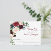 Burgundy Navy Blush Brautparty Rezept Card Postkarte (Stehend Vorderseite)